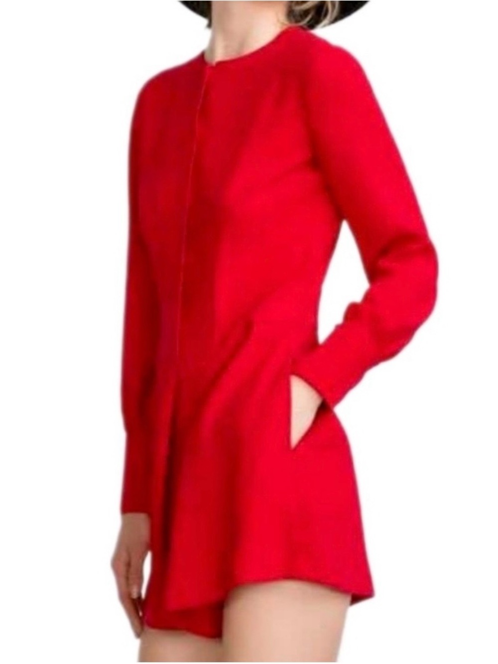 Zara Red Long-Sleeve A-Line Dress romper M